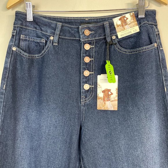 Sincerely Jules Jeans Womens 9/29 Blue High Waist Button Fly Mom Stovepipe Dark - Picture 2 of 10